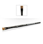 A Citadel dry brush lies diagonally on a white background, with a long black handle and short, flat tan bristles. An inset shows the squared bristle shape from the front; the handle is marked “DRY” and “CITADEL.”