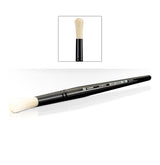 A medium scenery brush is shown diagonally with a glossy black handle and pale cream bristles; an inset shows its rounded bristle tip and handle upright. White handle lettering reads “CITADEL” and “SCENERY.”