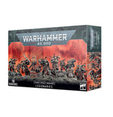 Box for a Chaos Space Marines: Legionaries miniature set, shown from the front and right side. Dark armored warriors appear against a red battlefield; the box reads “WARHAMMER 40,000” and “CHAOS SPACE MARINES LEGIONARIES.”