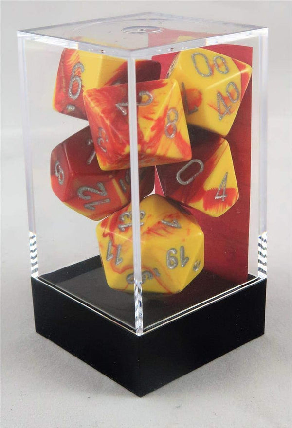 Chessex: Red-Yellow w/Silver Polyhedral 7-Die Set
