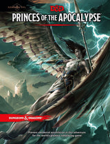 Cover of the D&D adventure book, showing a dark-haired woman with a spear amid enormous feathered wings, a storm-lit sky and distant castle. The cover reads “PRINCES OF THE APOCALYPSE” and “DUNGEONS & DRAGONS.”