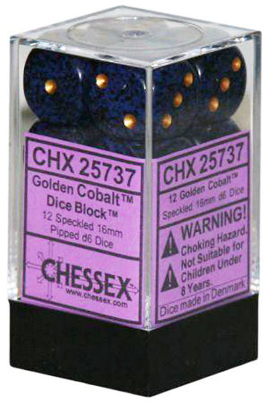 Chessex: Speckled Golden Cobalt Set of 12 d6 Dice