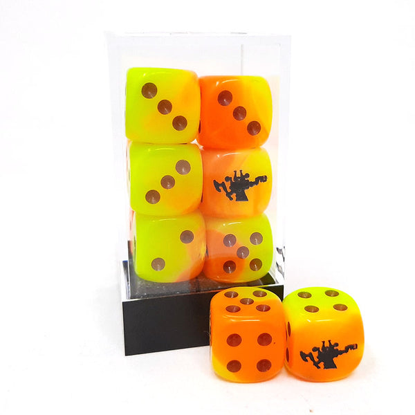FLG Dice: Orange Yellow and Black 12 Pack