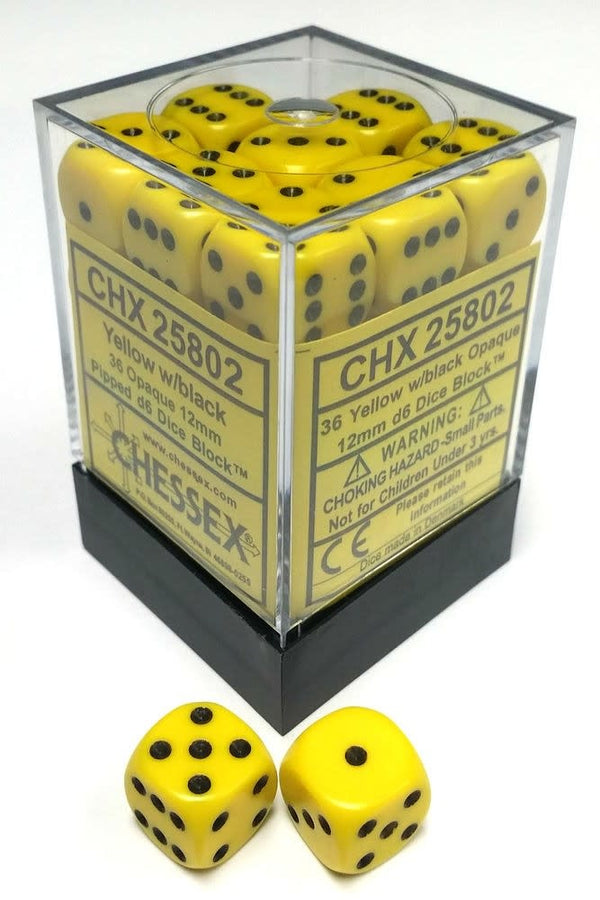 Chessex: Opaque Yellow w/Black Set of 36 d6 Dice