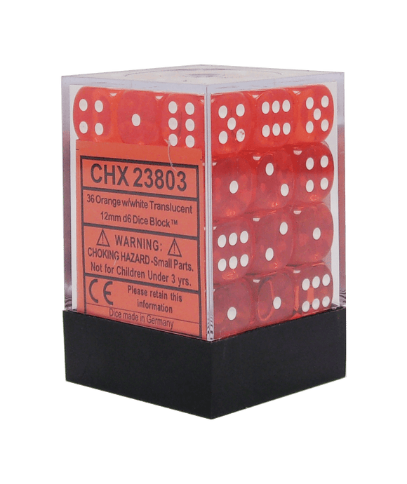 Chessex: Translucent Orange/White Set of 36 D6 Dice