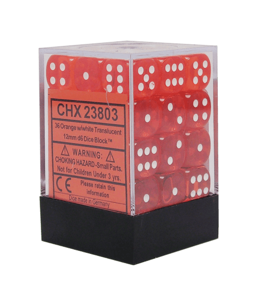 Chessex: Translucent Orange/White Set of 36 D6 Dice | Frontline Gaming