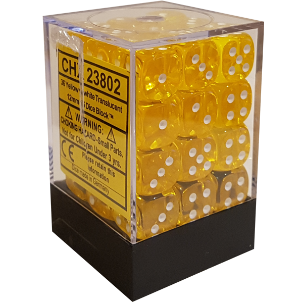 Chessex: Translucent Yellow/White Set of 36 D6 Dice