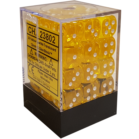 Chessex: Translucent Yellow/White Set of 36 D6 Dice