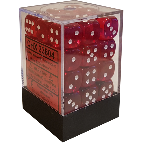 Chessex: Translucent Red/White Set of 36 D6 Dice