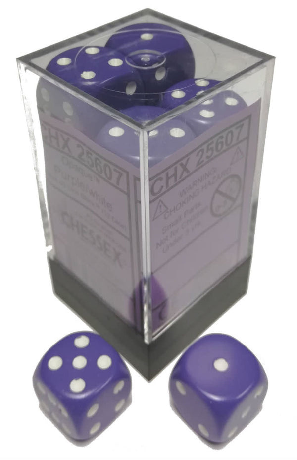 Chessex: Opaque Purple/White Set of 12 D6 Dice