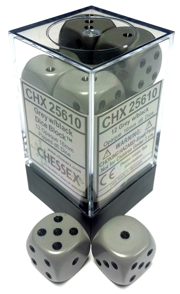 Chessex: Opaque Dark Grey/Black Set of 12 D6 Dice