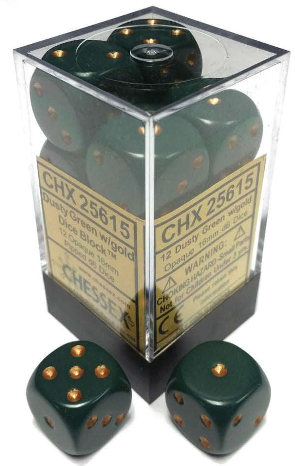 Chessex: Opaque Dusty Green/Copper Set of 12 D6 Dice