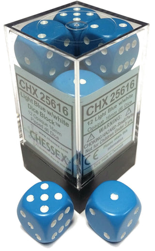 Chessex: Opaque Light Blue/White Set of 12 D6 Dice