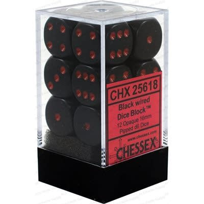 Chessex: Opaque Black/Red Set of 12 D6 Dice