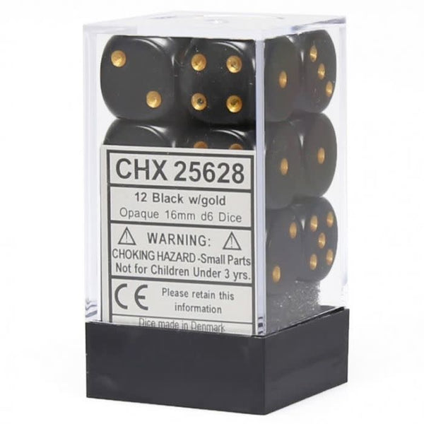 Chessex: Opaque Black/Gold Set of 12 D6 Dice