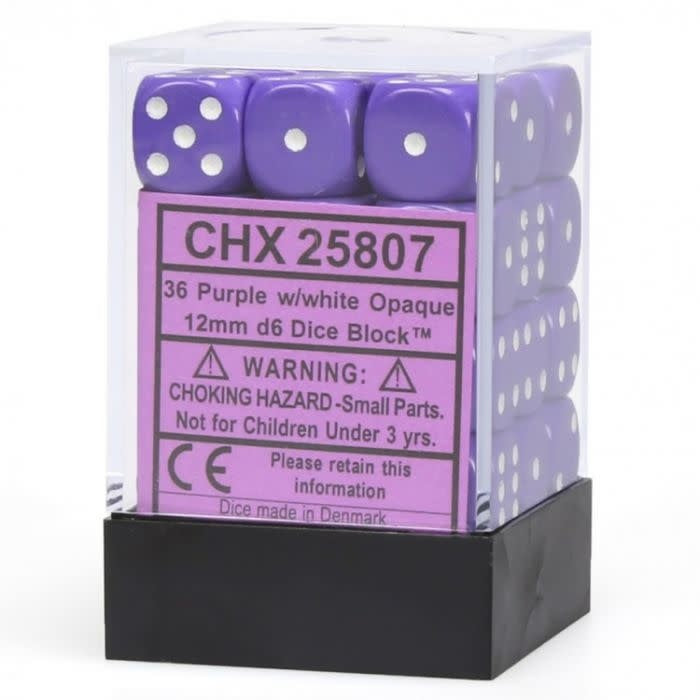 Chessex: Opaque Purple/White Set of 36 D6 Dice