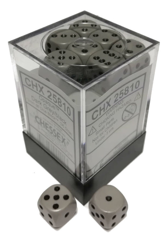 Chessex: Opaque Dark Grey/Black Set of 36 D6 Dice