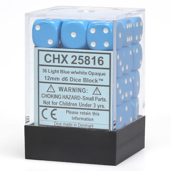 Chessex: Opaque Light Blue/White Set of 36 D6 Dice