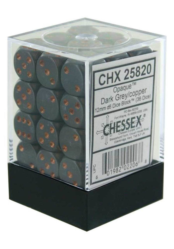 Chessex: Opaque Dark Grey/Copper Set of 36 D6 Dice