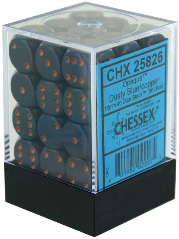 Chessex: Opaque Dusty Blue/Cppr Set of 36 D6 Dice