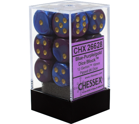 Chessex: Gemini Blue-Purple/Gold Set of 12 D6 Dice
