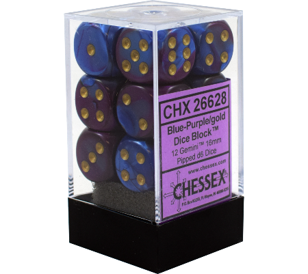 Chessex: Gemini Blue-Purple/Gold Set of 12 D6 Dice | Frontline Gaming