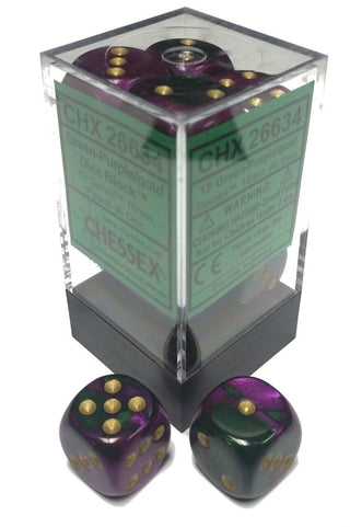 Chessex: Gemini Green-Purple/Gold Set of 12 D6 Dice