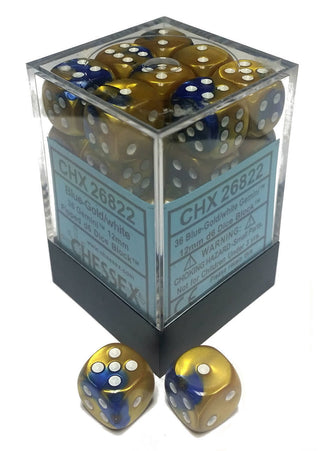 Chessex: Gemini Blue-Gold/White Set of 36 D6 Dice