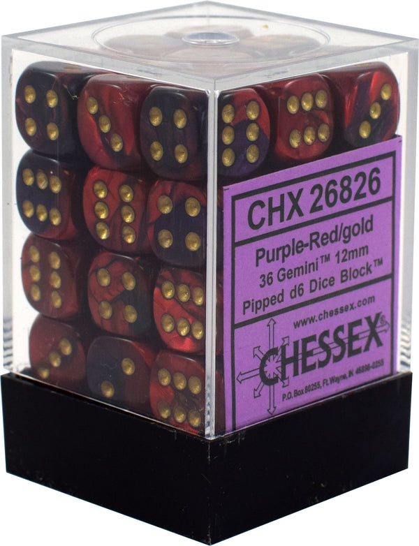 Chessex: Gemini Purple-Red/Silver Set of 36 D6 Dice