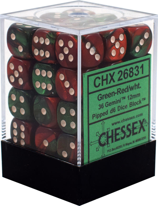 Chessex: Gemini Green-Red/White Set of 36 D6 Dice
