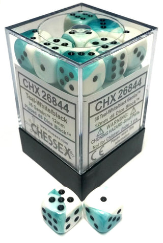 Chessex: Gemini Teal-White/Black Set of 36 D6 Dice