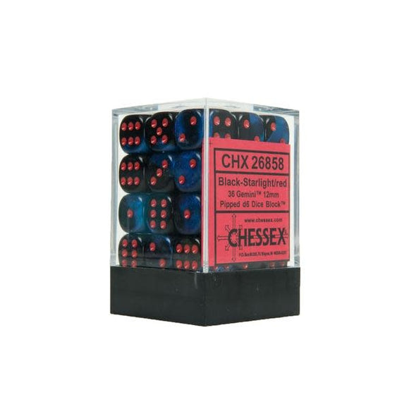 Chessex: Gemini Black-Starligt/Red Set of 36 D6 Dice