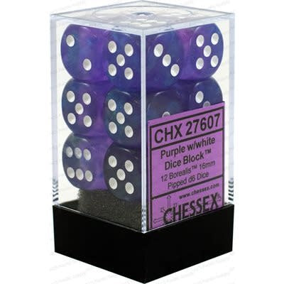 Chessex: Boreal Purple/White Set of 12 D6 Dice