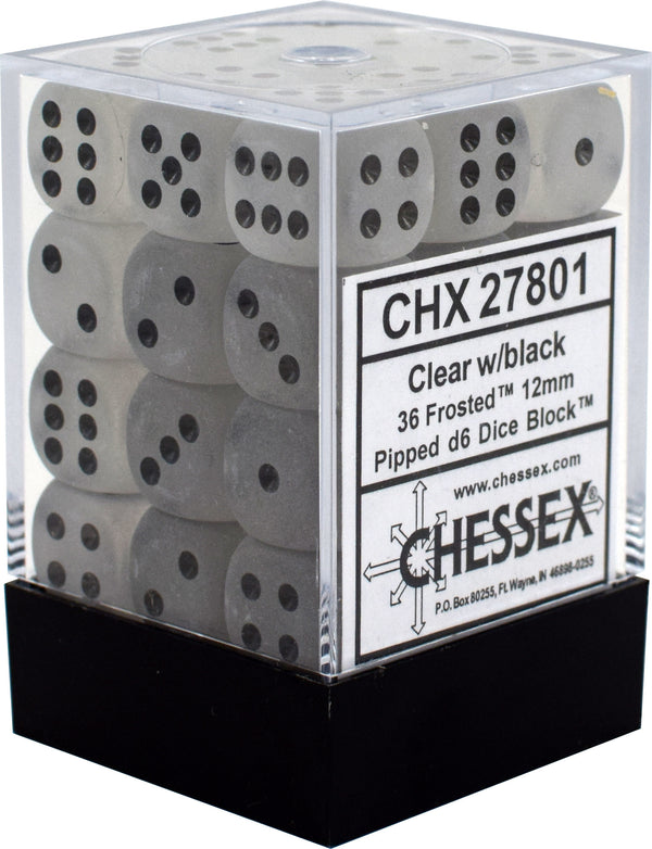 Chessex: Frost Clear/Black Set of 36 D6 Dice