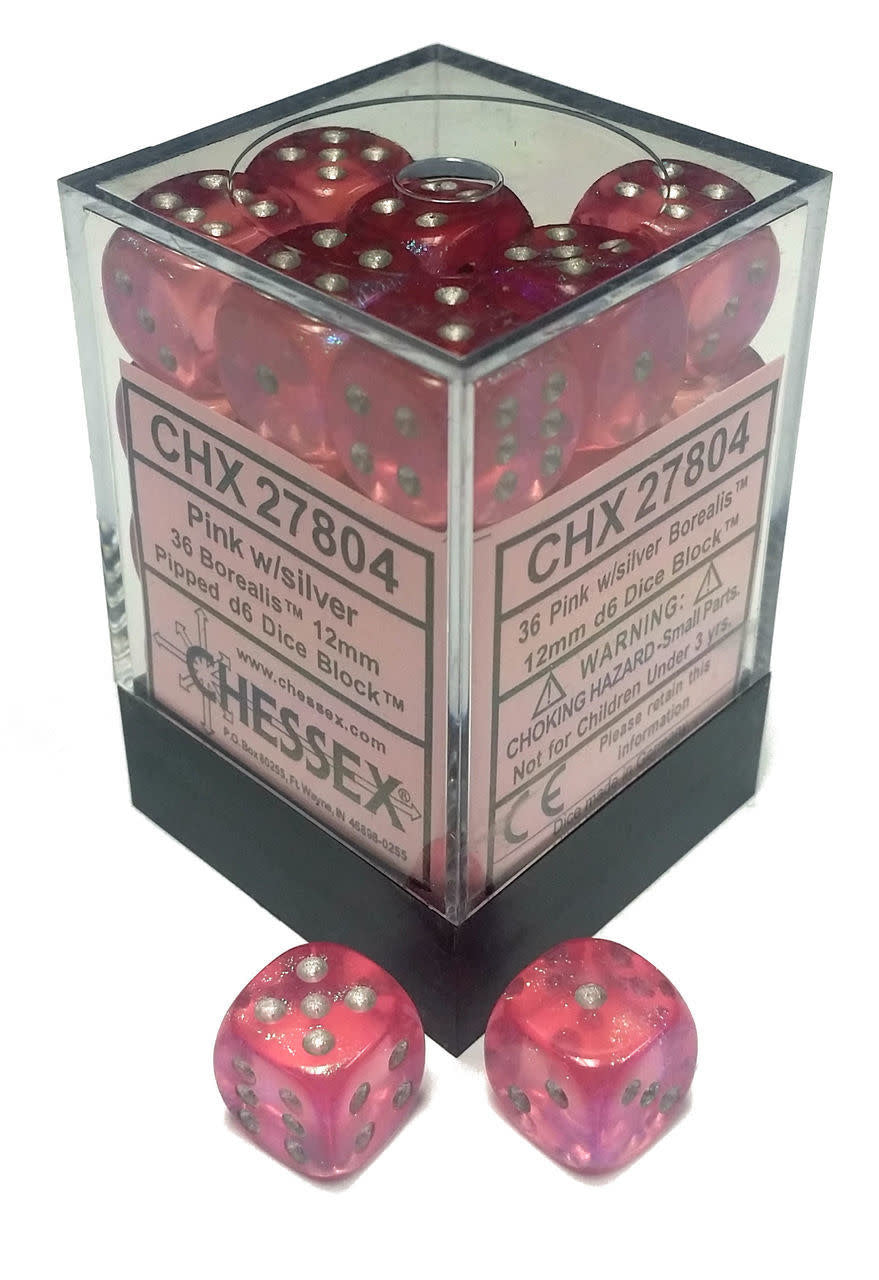 Chessex: Boreal Pink/Silver Set of 36 D6 Dice