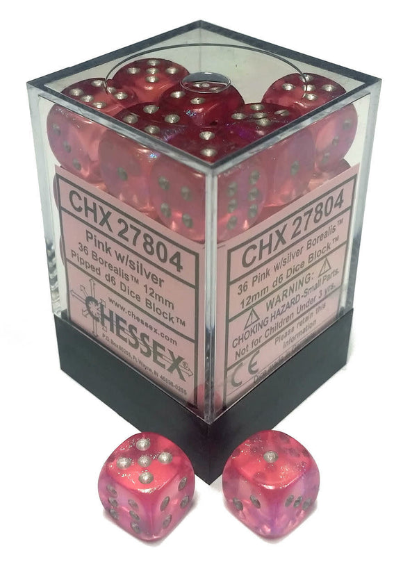 Chessex: Boreal Pink/Silver Set of 36 D6 Dice