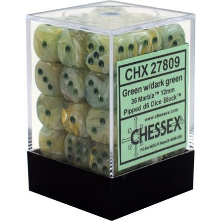 Chessex: Marble Green/Dk Green Set of 36 D6 Dice