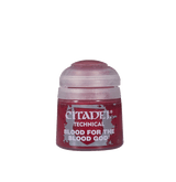 Small red Citadel technical paint pot shown from the front against a plain background, with a translucent pale pink cap and distressed silver label text reading “CITADEL,” “TECHNICAL,” and “BLOOD FOR THE BLOOD GOD.”