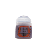 A small Citadel paint pot with a translucent white cap and muted lavender-gray paint visible inside. The orange-and-gray label reads “CITADEL,” “BASE,” and “DAEMONETTE HIDE.”