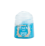 A small squat paint pot with a bright blue body and rounded white cap, shown upright against a plain background. Its label reads “CITADEL,” “DRY,” and “IMRIK BLUE.”