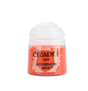 A small squat pot of vivid coral-red paint with a rounded white lid. The front label shows a red shield graphic and the black text “CITADEL,” “DRY,” and “ASTORATH RED.”