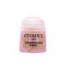 Small Citadel paint pot with a rounded pale pink lid and a mottled pink label around a gold shield. The label reads “CITADEL,” “DRY,” and “CHANGELING PINK.”