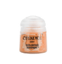 A small pot of orange-brown Citadel dry paint stands upright against a plain background, with a rounded white cap and an orange label. The label reads “CITADEL,” “DRY,” and “GOLGFAG BROWN.”