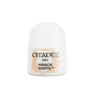 A small white Citadel paint pot with a rounded white lid and a pale peach-and-white label. The label reads “CITADEL,” “DRY,” and “WRACK WHITE.”