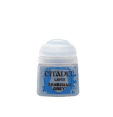 A small pale blue-grey paint pot with a white domed cap, shown upright against a plain background. Its blue splatter-style label reads “CITADEL,” “LAYER,” and “FENRISIAN GREY.”
