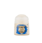 A small off-white Citadel paint pot shown upright against a plain background, with a bright blue label reading “CITADEL,” “LAYER” and “FLAYED ONE FLESH.”