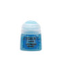 A small Citadel paint pot with a pale blue-white cap and bright blue label, shown upright against a plain dark green background. The label reads “CITADEL,” “LAYER,” and “LOTHERN BLUE.”