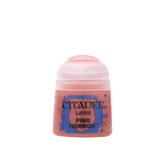 A small paint pot with a pale pink cap and a coral-pink label featuring a blue splash graphic. The label reads “CITADEL,” “LAYER,” and “PINK HORROR.”