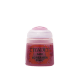 A small paint pot with a translucent pink-purple body and pale pink flip-top lid. Its front label reads “CITADEL,” “BASE,” and “SCREAMER PINK.”