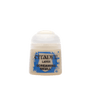 A small Citadel paint pot with a rounded white cap and a beige label framed by blue splatter graphics. The label reads “CITADEL,” “LAYER,” and “SCREAMING SKULL.”